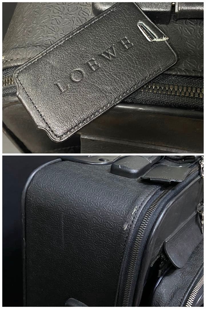 ロエベ キャリーケース 旅行カバン 黒 アナグラム ブリーフ レザーPVC機内