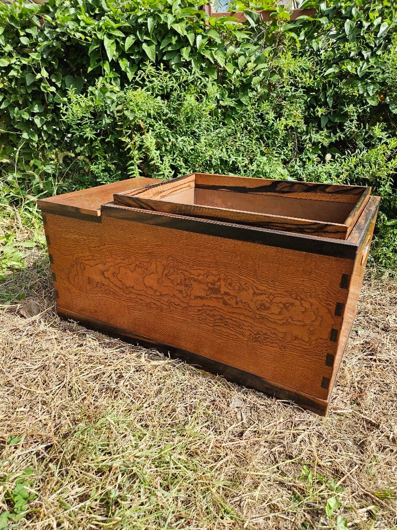 日本のアンティーク 角火鉢 黒柿×欅 玉杢 灰入れ 古民家 和室 和モダン