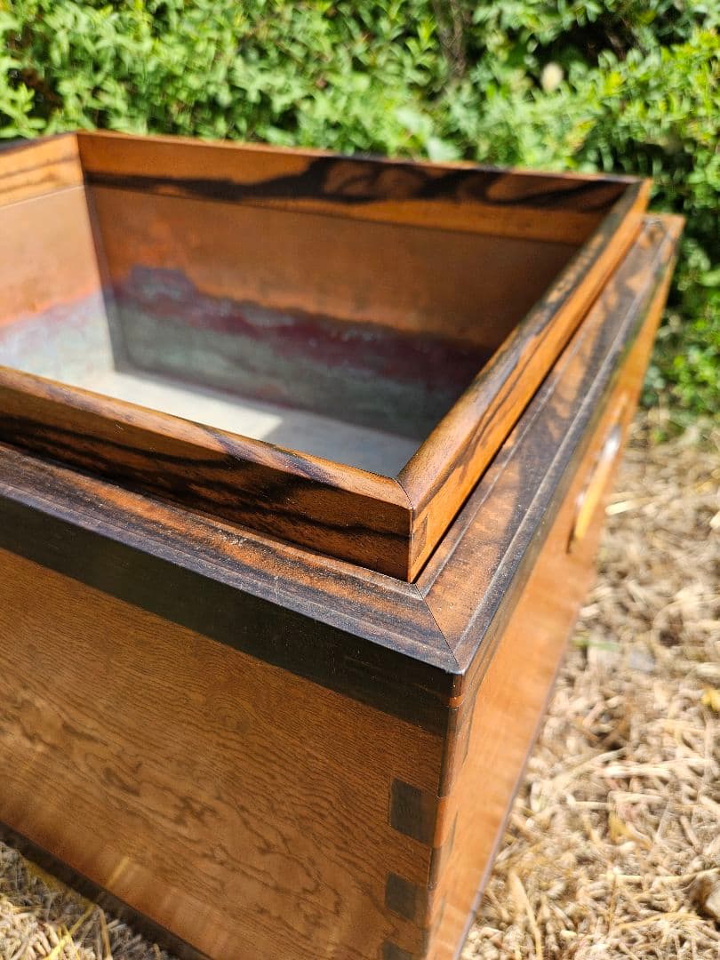 日本のアンティーク 角火鉢 黒柿×欅 玉杢 灰入れ 古民家 和室 和モダン