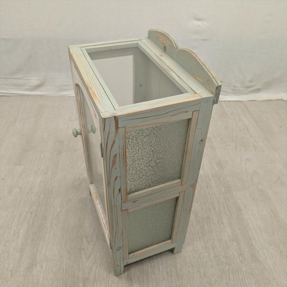 展示品　レトロガラス　シャビー　ハンドメイド　キャビネット　飾り棚　フレンチ　E