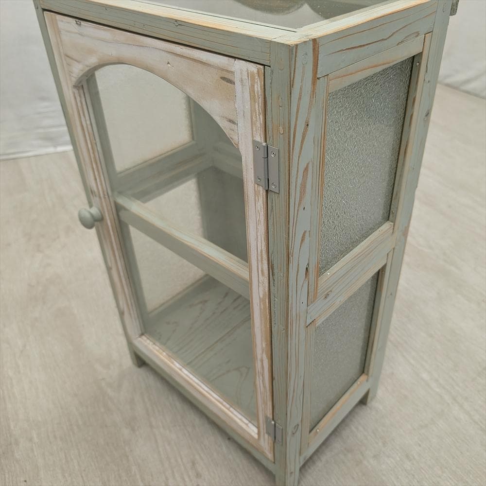 展示品　レトロガラス　シャビー　ハンドメイド　キャビネット　飾り棚　フレンチ　E