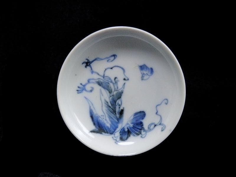 古伊万里　染付　鳥に草花紋の図　豆皿　A802AS-fbgd