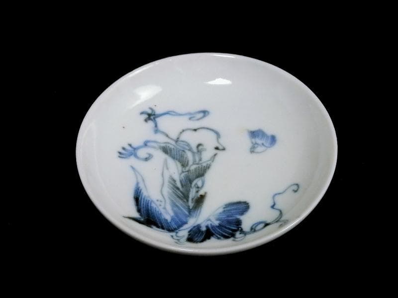 古伊万里　染付　鳥に草花紋の図　豆皿　A802AS-fbgd