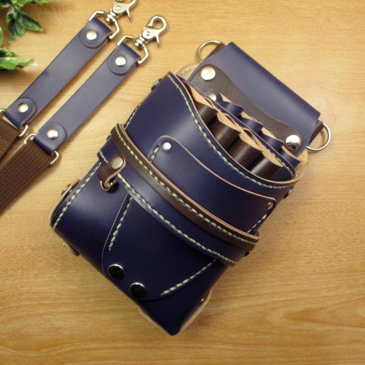 【トリマー向き】 ネイビー＆焦げ茶　８丁　シザーケース　TSC-13/CNA