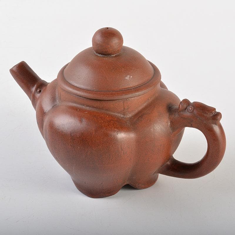 中国　 時大彬製　紫砂　朱泥　神獣持手　急須　茶壷　N　6696