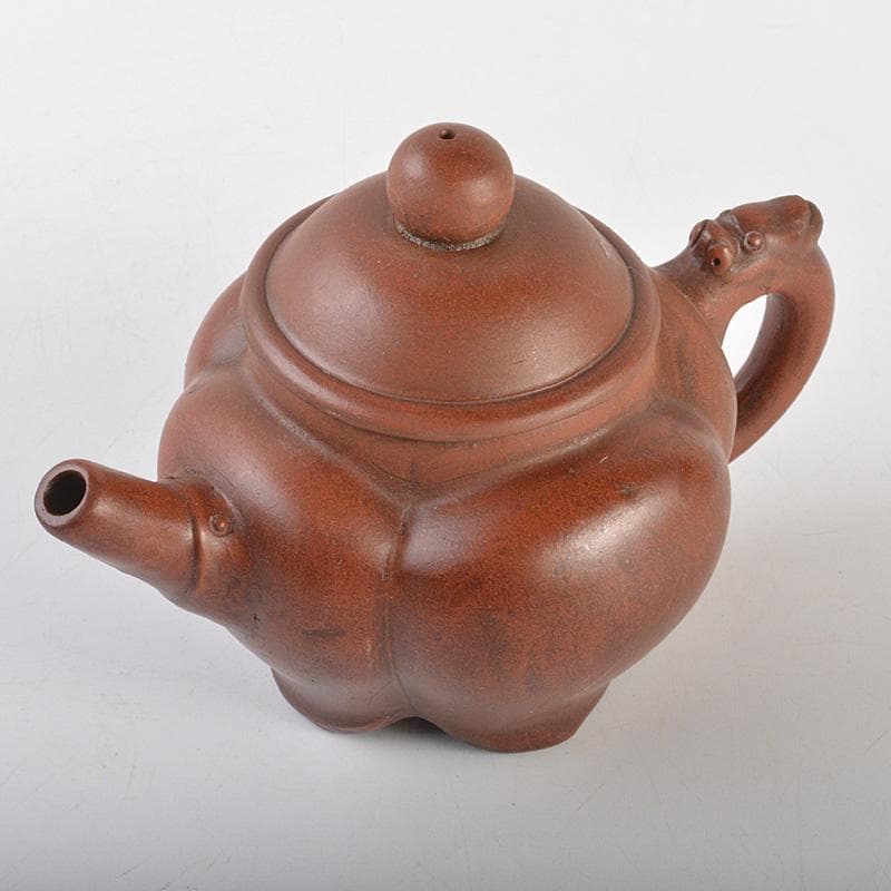 中国　 時大彬製　紫砂　朱泥　神獣持手　急須　茶壷　N　6696