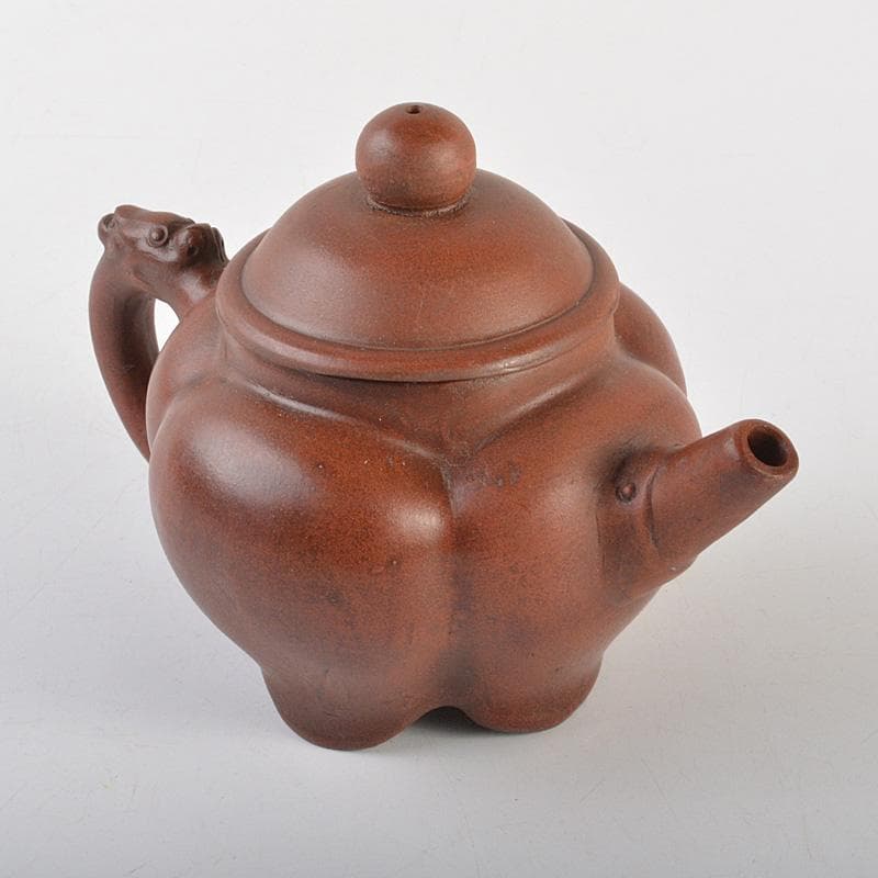 中国　 時大彬製　紫砂　朱泥　神獣持手　急須　茶壷　N　6696