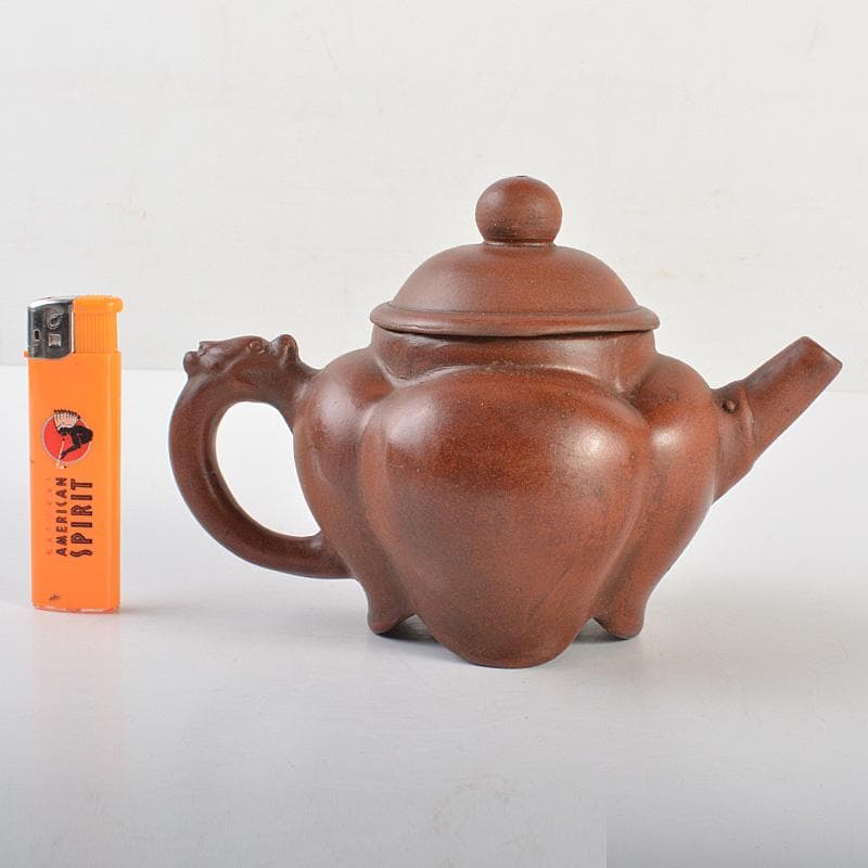 中国　 時大彬製　紫砂　朱泥　神獣持手　急須　茶壷　N　6696