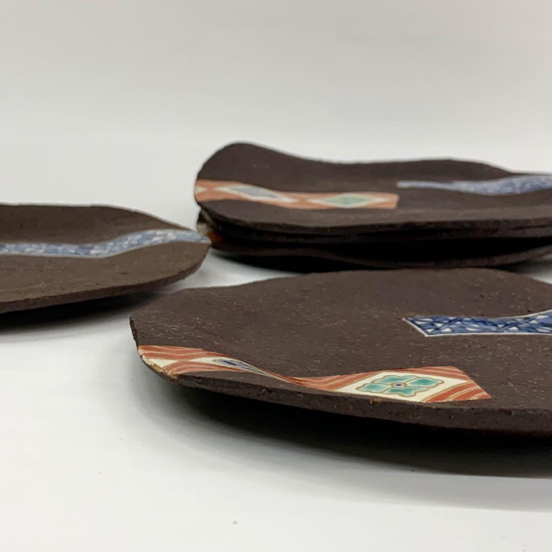 【銘々皿　九谷焼　象嵌色絵】中村梅山　共箱