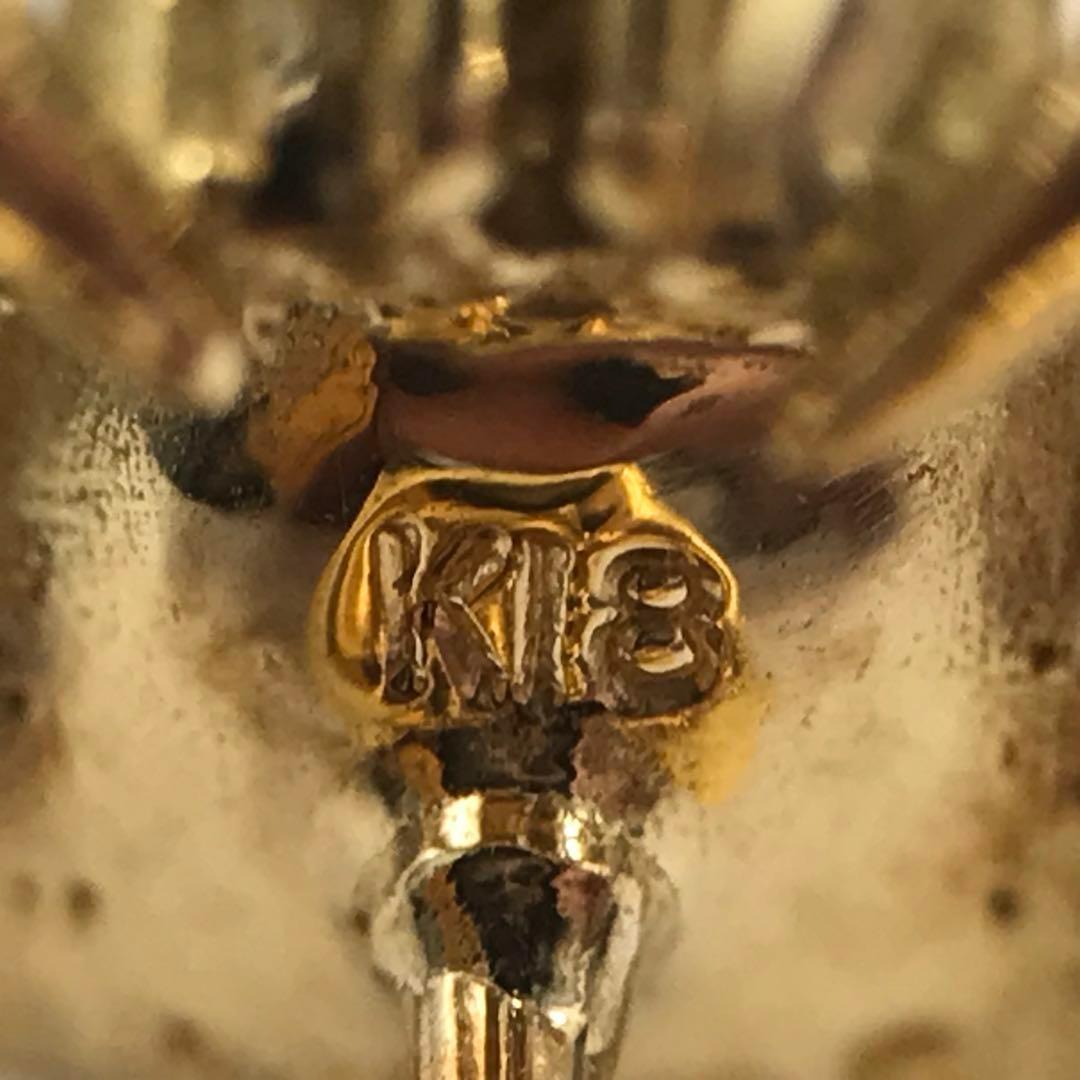 K18 ダイヤ0.02ct 蜘蛛 スパイダー パール ピンブローチ ゴールド