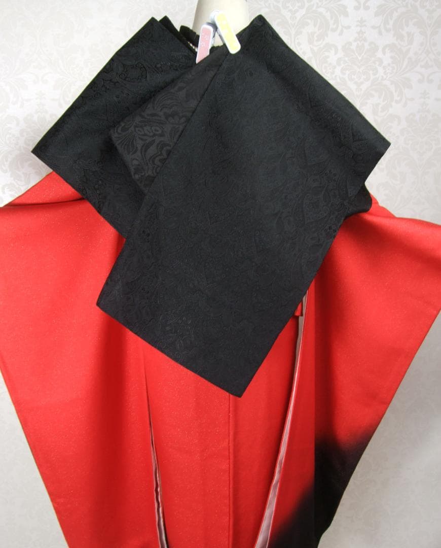 赤×黒　ゴシック振袖　振袖フルセット　ｍ44　パールベルベッドリボン　成人式