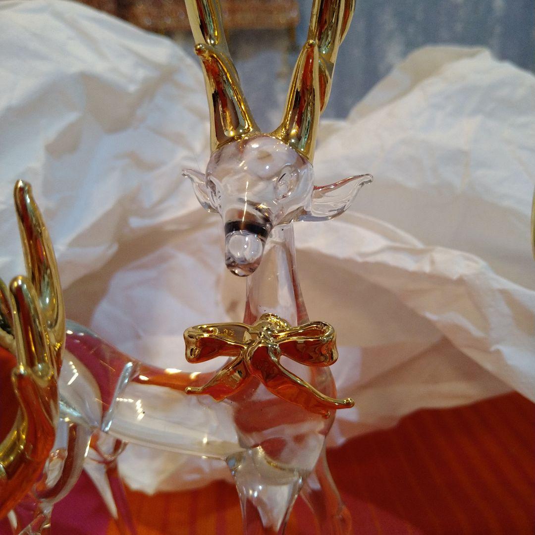 トナカイ　ガラス細工　鹿　置物　クリスタル　工芸品