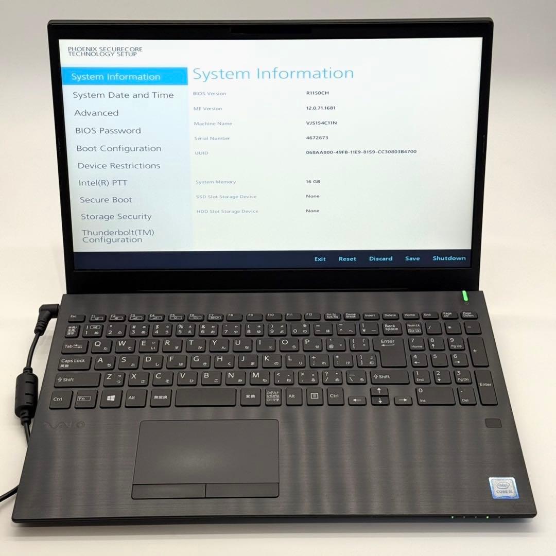ノートパソコン VAIO 9世代CORE i5 メモリ16GB ストレージ無し