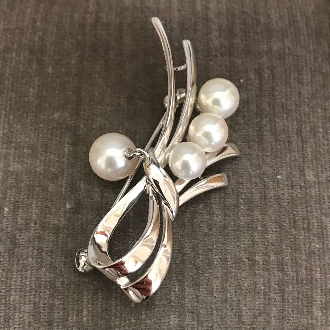 本日限定お値下げ【揺れるパール♡】ミキモト SVリボンモチーフ パール ブローチ