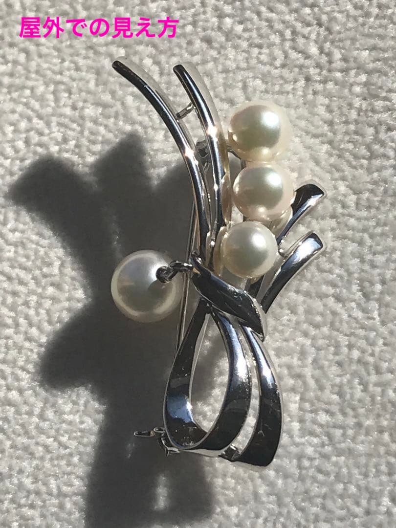 本日限定お値下げ【揺れるパール♡】ミキモト SVリボンモチーフ パール ブローチ
