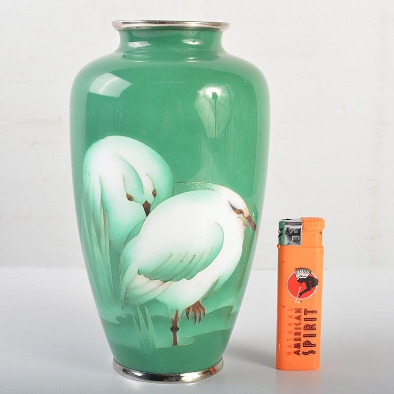 七宝焼　美術七宝焼　鳥文　花瓶　M　R7097