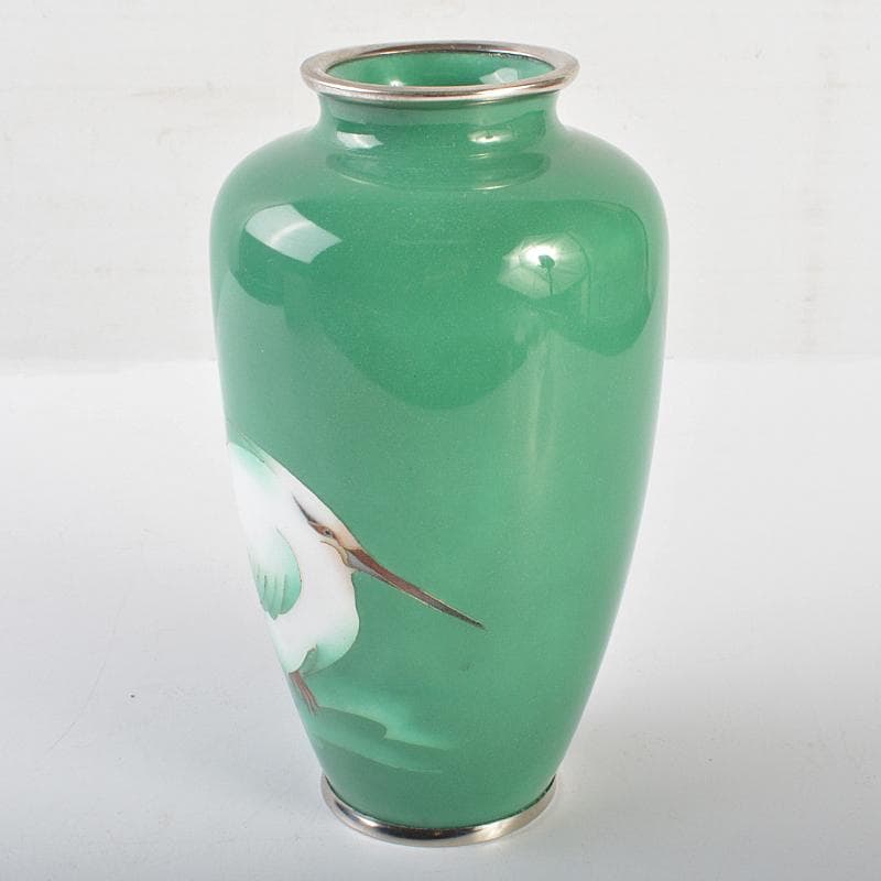 七宝焼　美術七宝焼　鳥文　花瓶　M　R7097