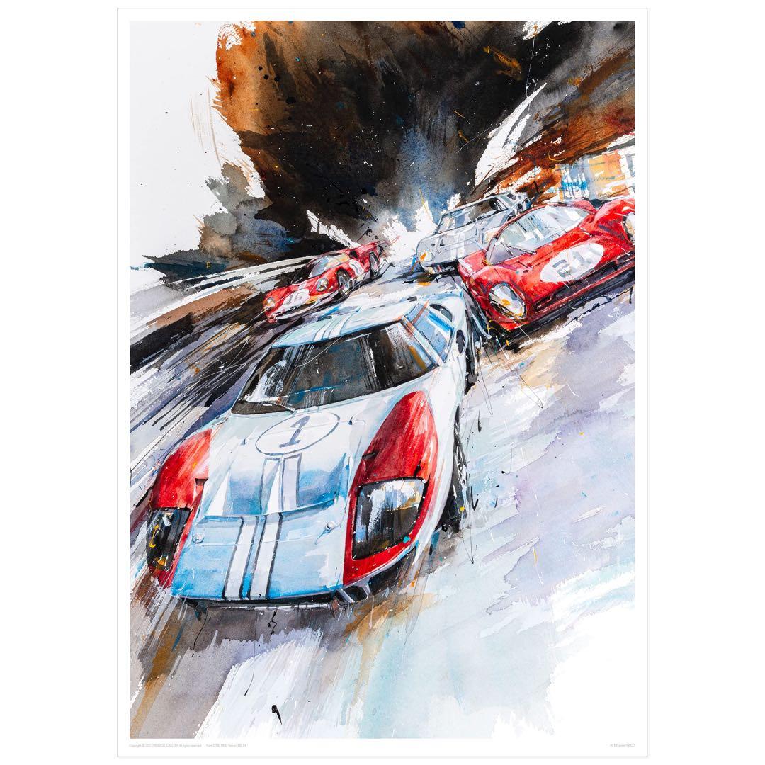 未使用　MINSEOK 水彩画 (プリント) 車 ポスター 屋内 装飾