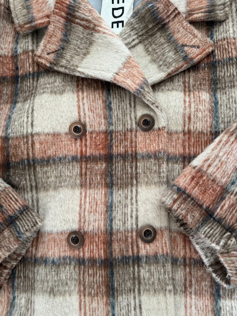 試着品♡【フェリシモ♡MEDE19F】ふわふわ♡チェック柄♡コート♡