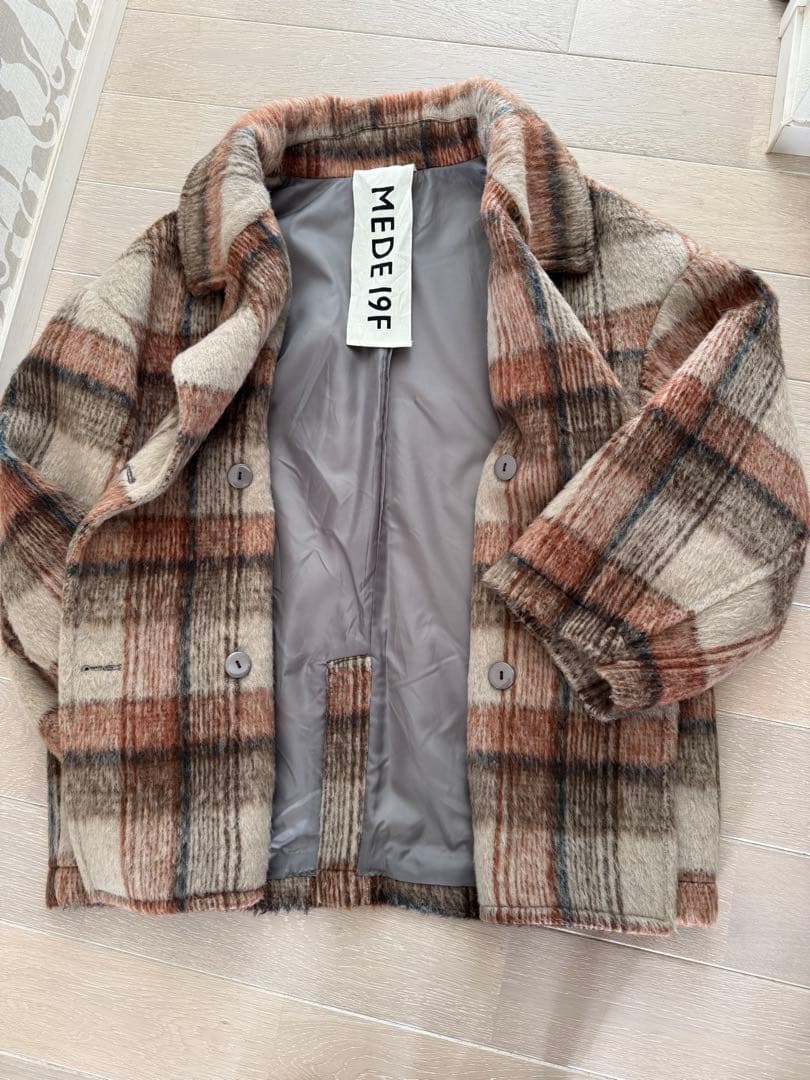 試着品♡【フェリシモ♡MEDE19F】ふわふわ♡チェック柄♡コート♡