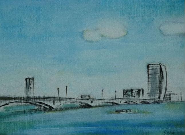 油絵 菅家令子 絵 絵画 インテリア F4-090114 風景 万代橋 新潟