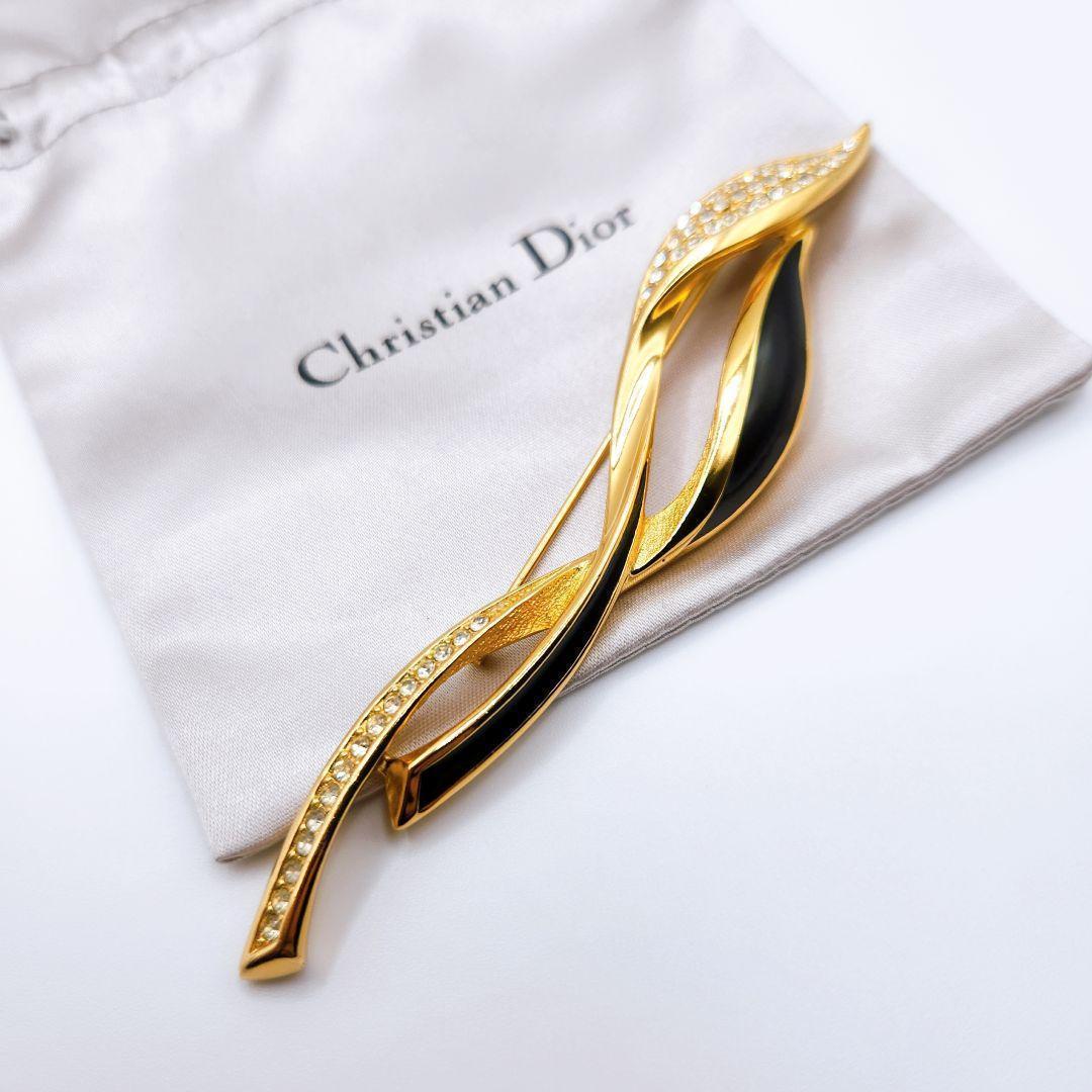 1824　極美品✨Dior　ブローチ　バイカラー　黒　金　CD　ロゴ　希少　刻印