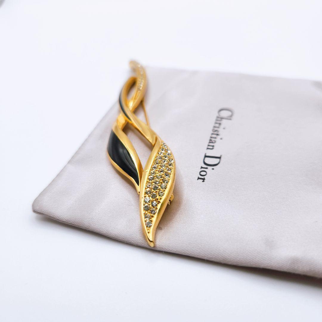 1824　極美品✨Dior　ブローチ　バイカラー　黒　金　CD　ロゴ　希少　刻印