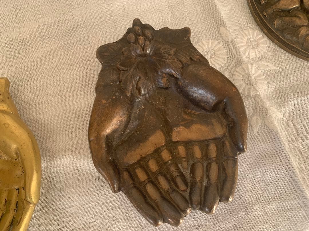 フランスアンティーク　ハンドモチーフ　トレイ　ブロンズ　ブロカント