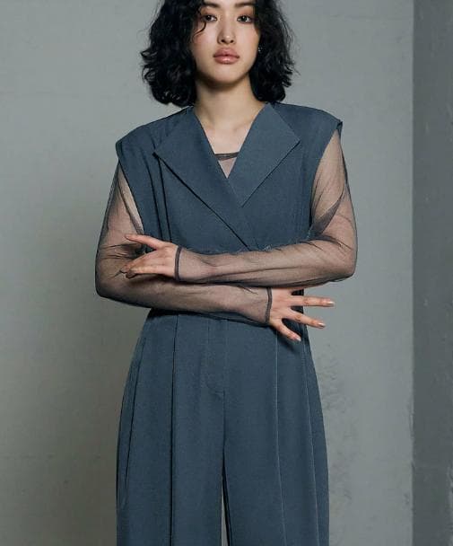 M ニアナ niana スタンドアウトカラーオールインパンツ 結婚式 ブルー