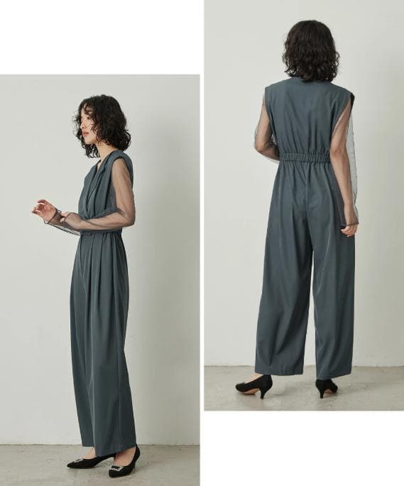 M ニアナ niana スタンドアウトカラーオールインパンツ 結婚式 ブルー