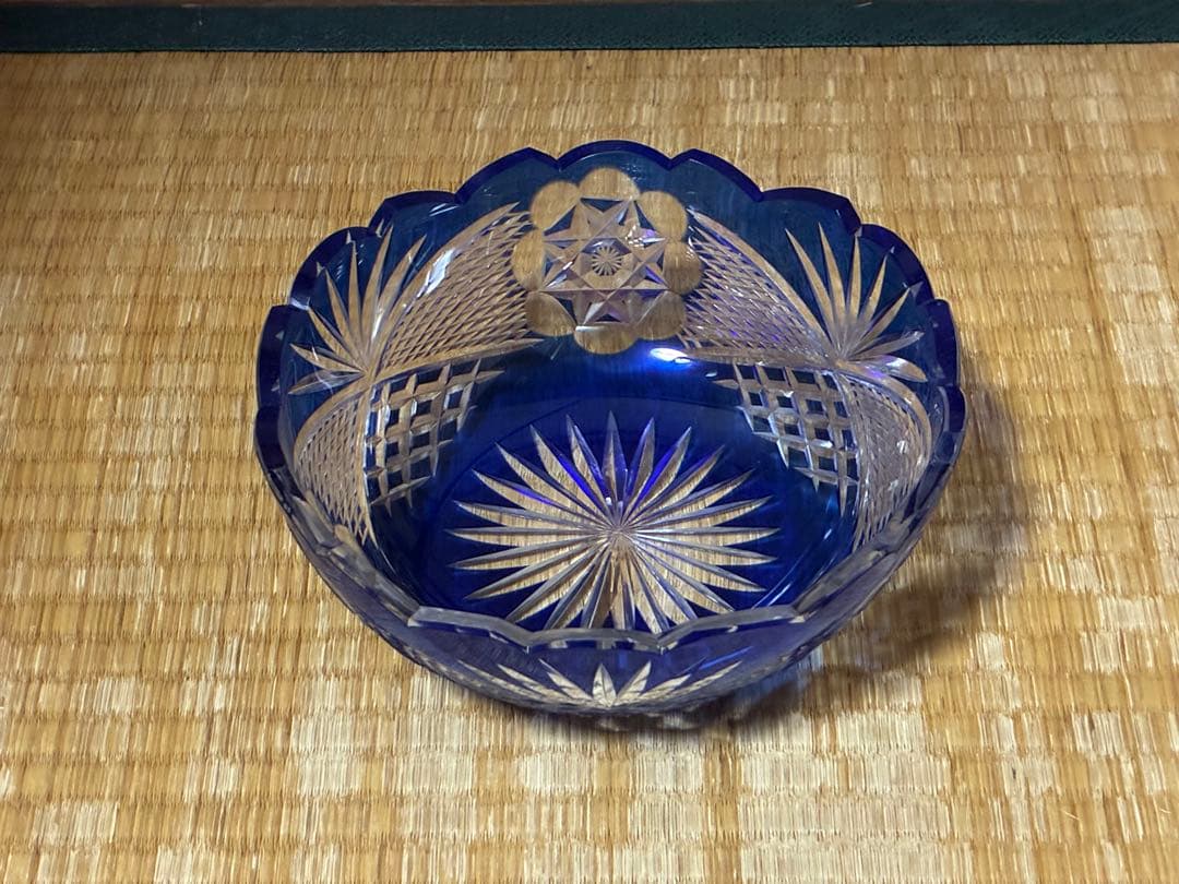 切子ガラス 江戸切子 薩摩切子 コバルトブルー カットガラスボウル ガラス鉢