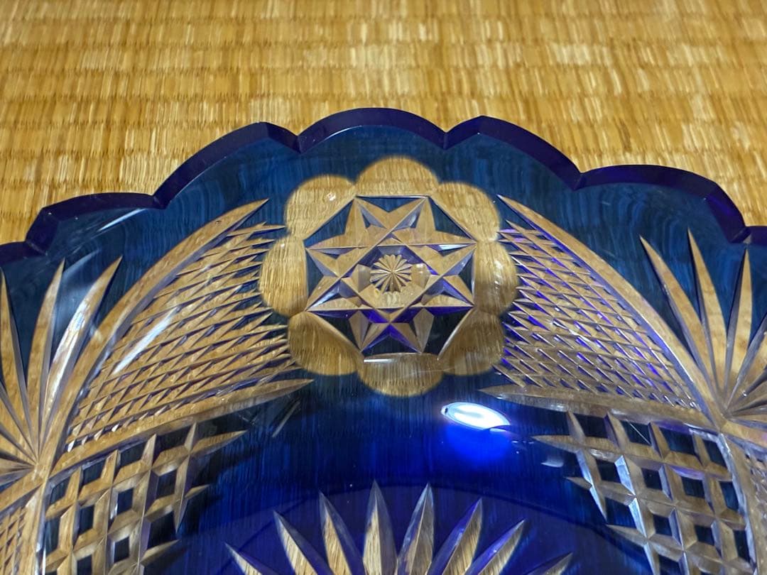 切子ガラス 江戸切子 薩摩切子 コバルトブルー カットガラスボウル ガラス鉢