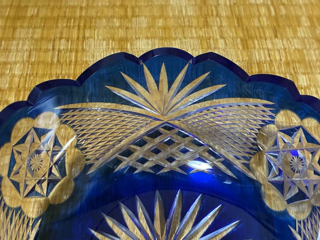 切子ガラス 江戸切子 薩摩切子 コバルトブルー カットガラスボウル ガラス鉢