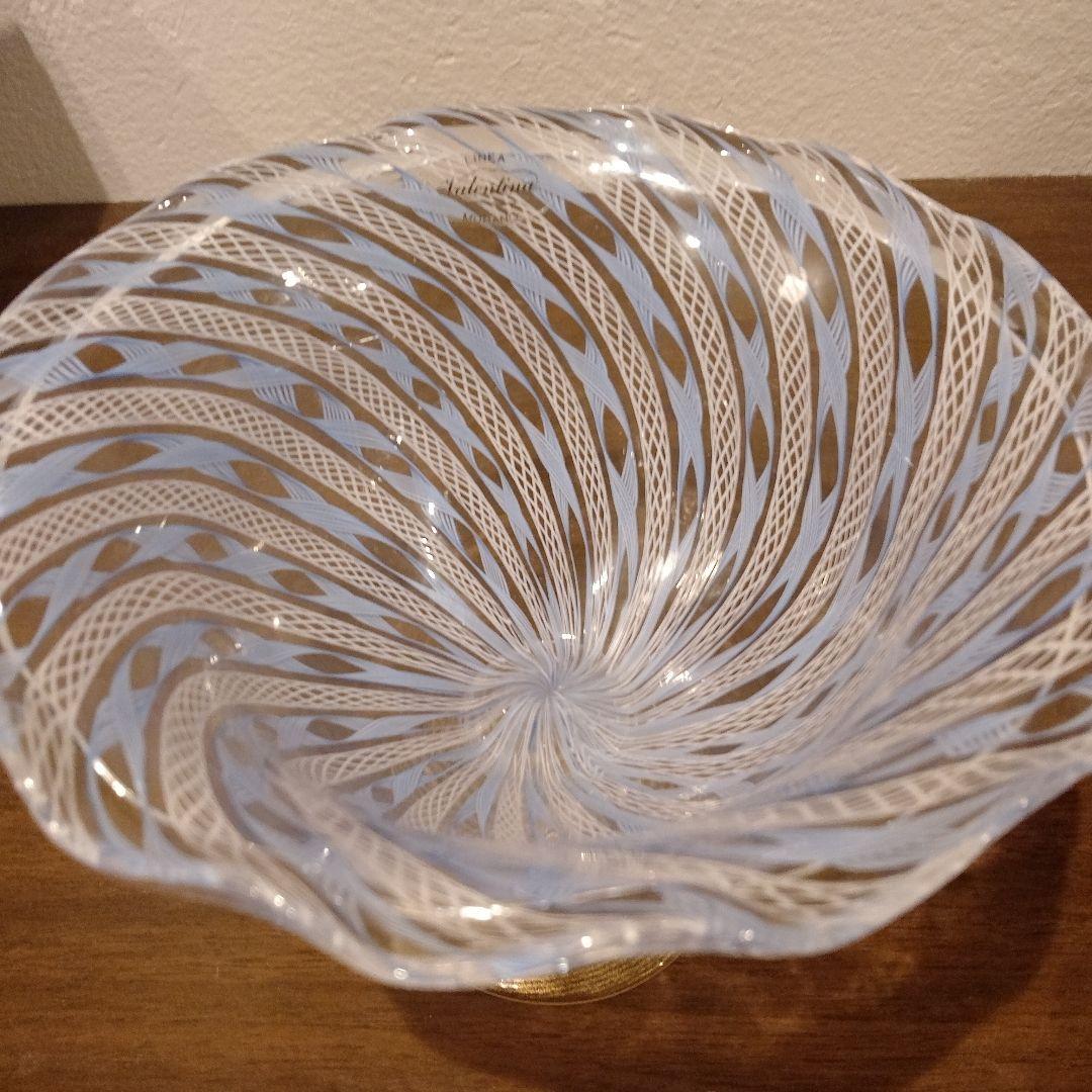 ベネチアンガラス　ムラノ　MURANO　コンポート　水色　レース　インテリア