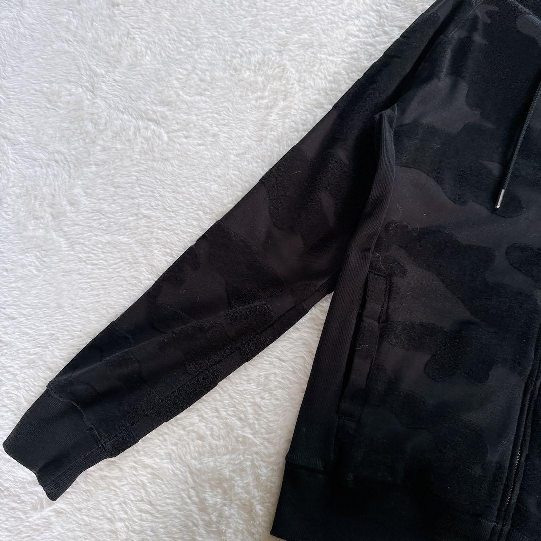 【AKM】セットアップ ジップパーカー パンツ XLサイズ ブラック カモフラ