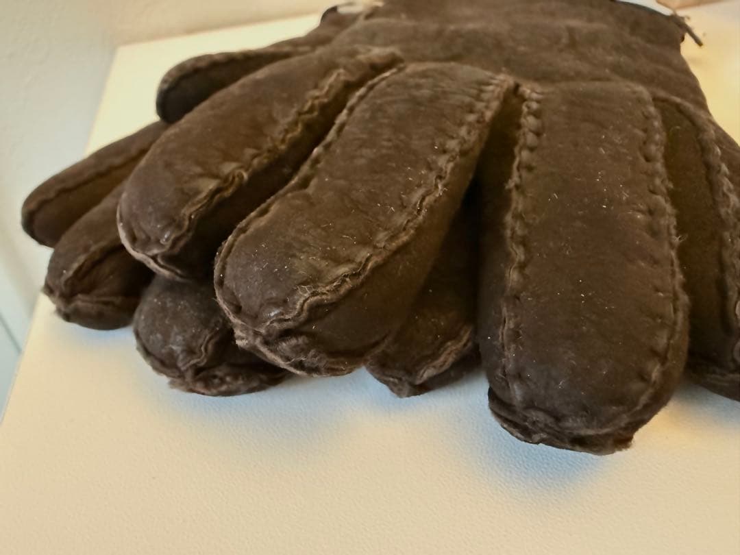 HERMÈS ダークブラウン ムートン　レザー手袋　メンズ