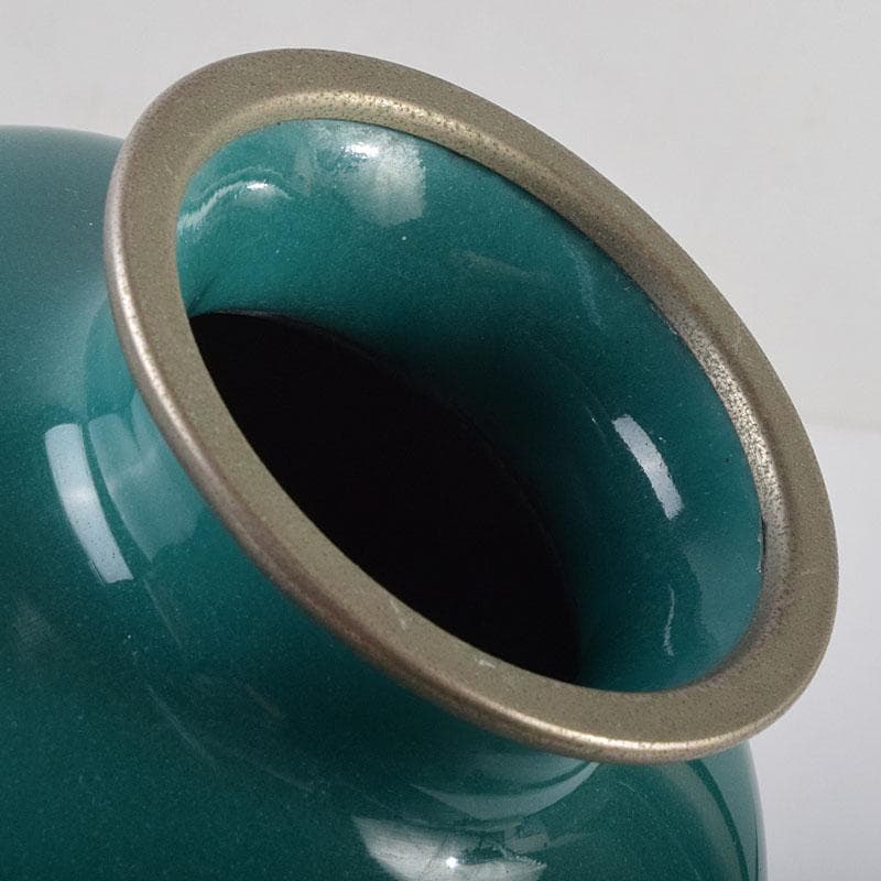 七宝焼　緑釉　花文　花瓶　共箱　V　R9334