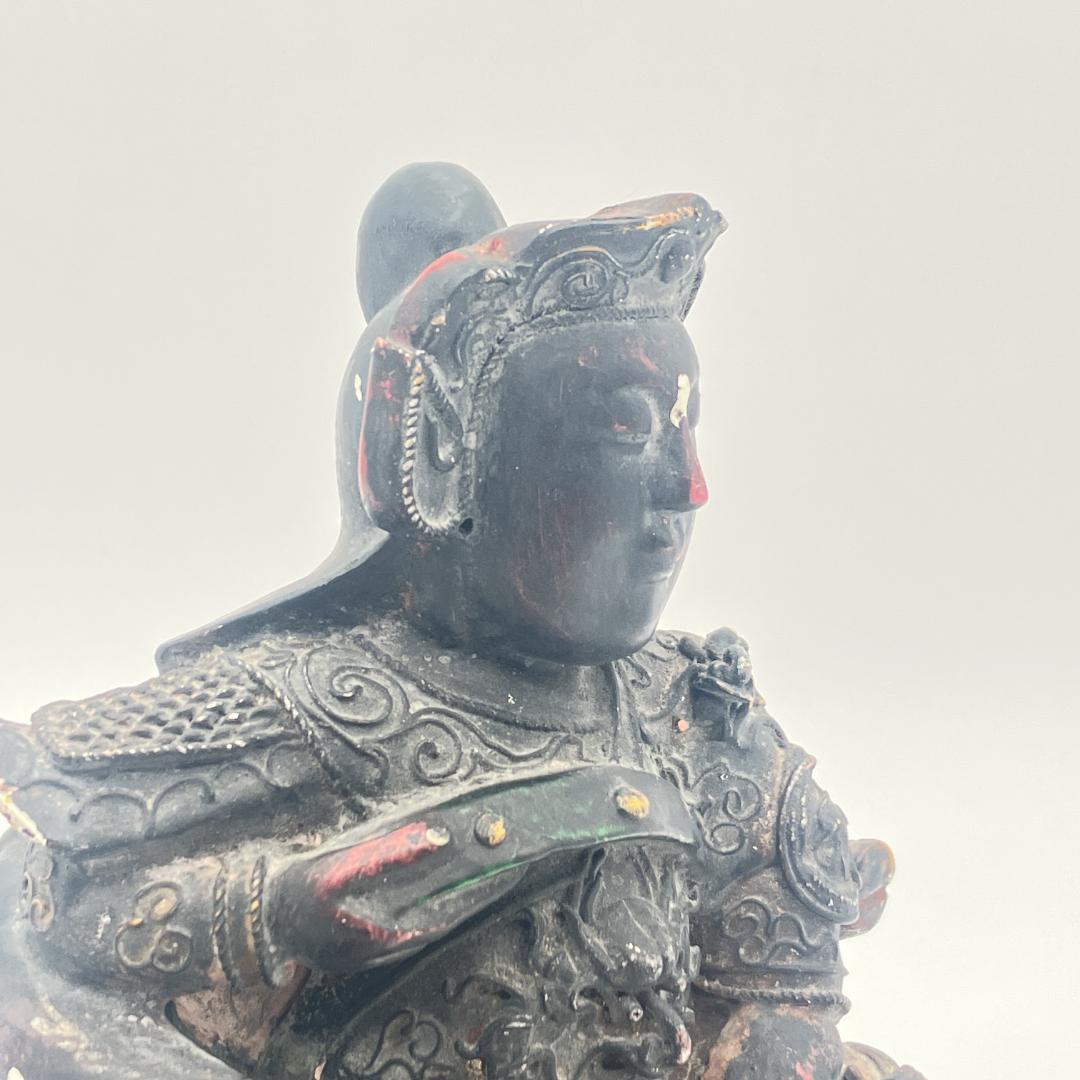 【中国美術】木彫 　精密細工 　時代物　 唐物　木彫乾漆　武財神　 古玩