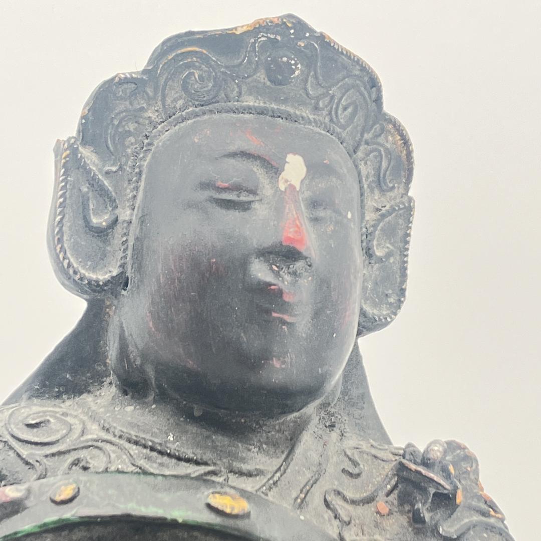 【中国美術】木彫 　精密細工 　時代物　 唐物　木彫乾漆　武財神　 古玩