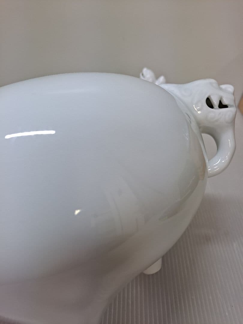 三川内焼 鍋島焼 白磁 透彫 獅子 香炉 共箱無し