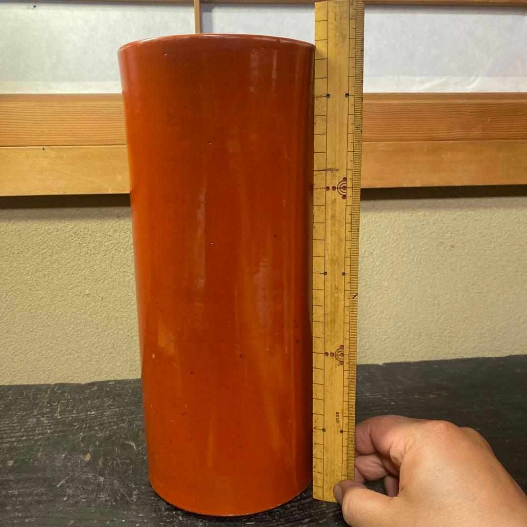 中国古玩　血赤珊瑚色筆頭　28cm11cm