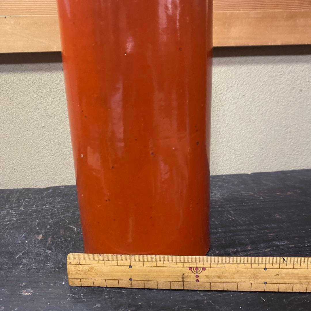 中国古玩　血赤珊瑚色筆頭　28cm11cm