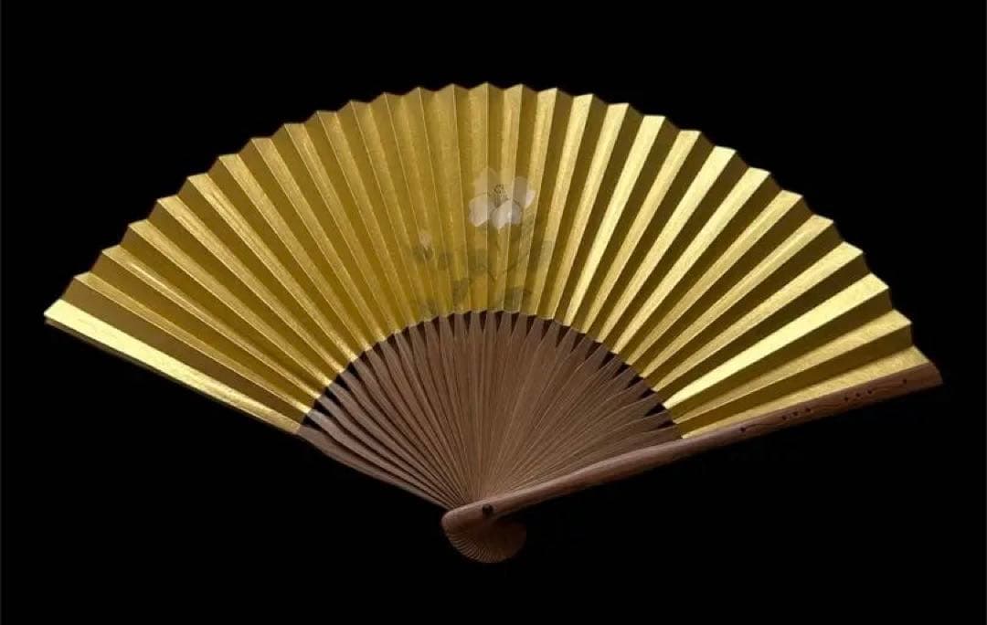 宮脇賣扇庵☆箱付き☆ 金色 椿柄 扇子（専用箱付）