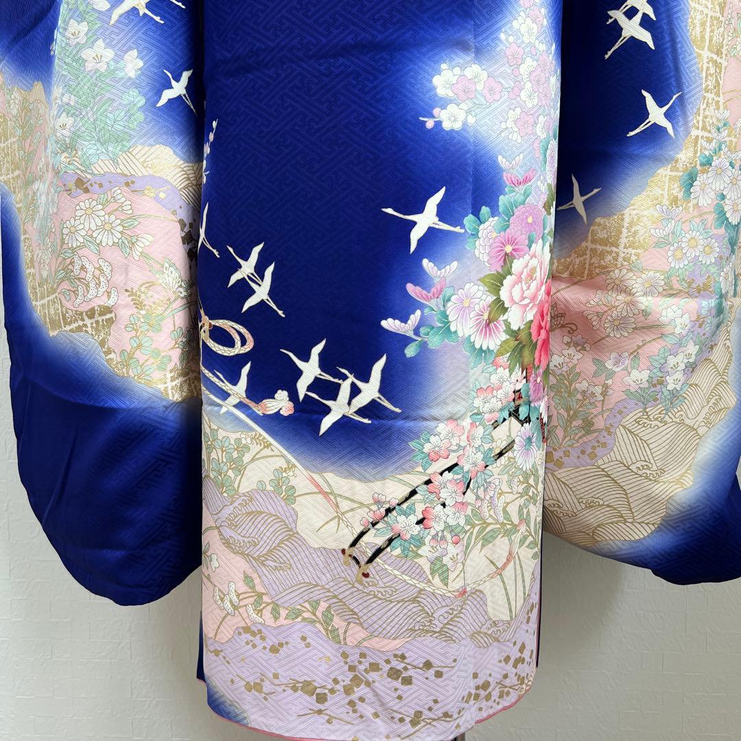 467 振袖フルセット 正絹 濃青 ブルー やまと誂え 金彩 暈し染め 華やか