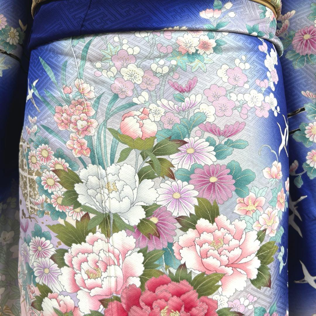 467 振袖フルセット 正絹 濃青 ブルー やまと誂え 金彩 暈し染め 華やか