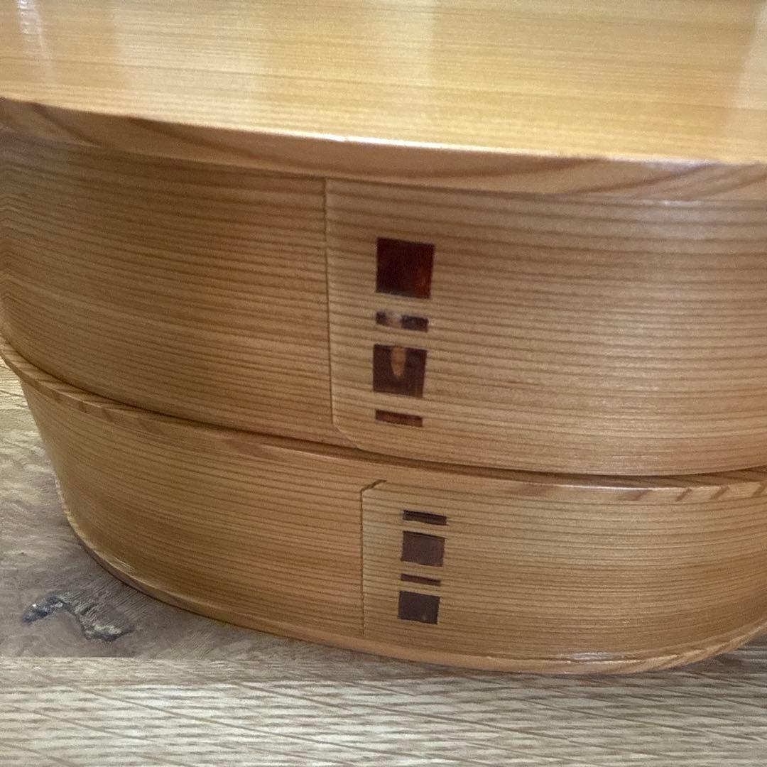 秋田　曲げわっぱ　未使用　弁当箱 朱塗　2段重ね