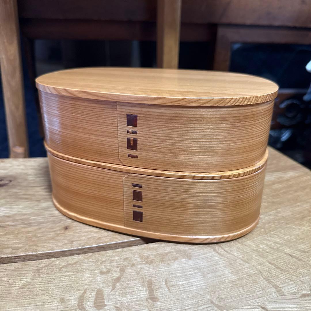 秋田　曲げわっぱ　未使用　弁当箱 朱塗　2段重ね