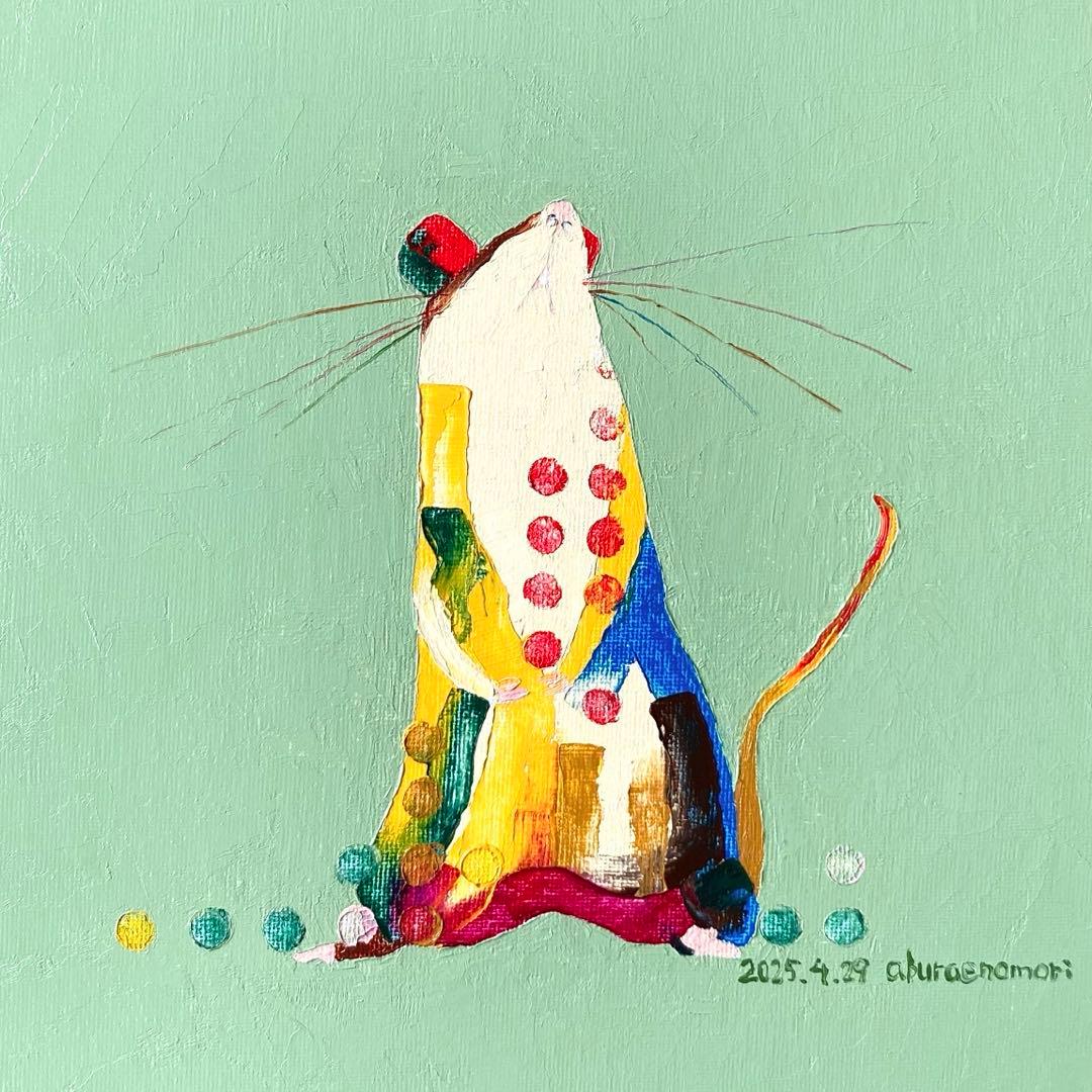 油絵　ネズミ
