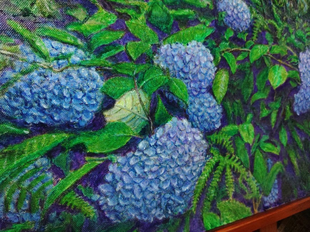 憂鬱を吹き飛ばす!森の中で出会った奇跡の紫陽花、油絵