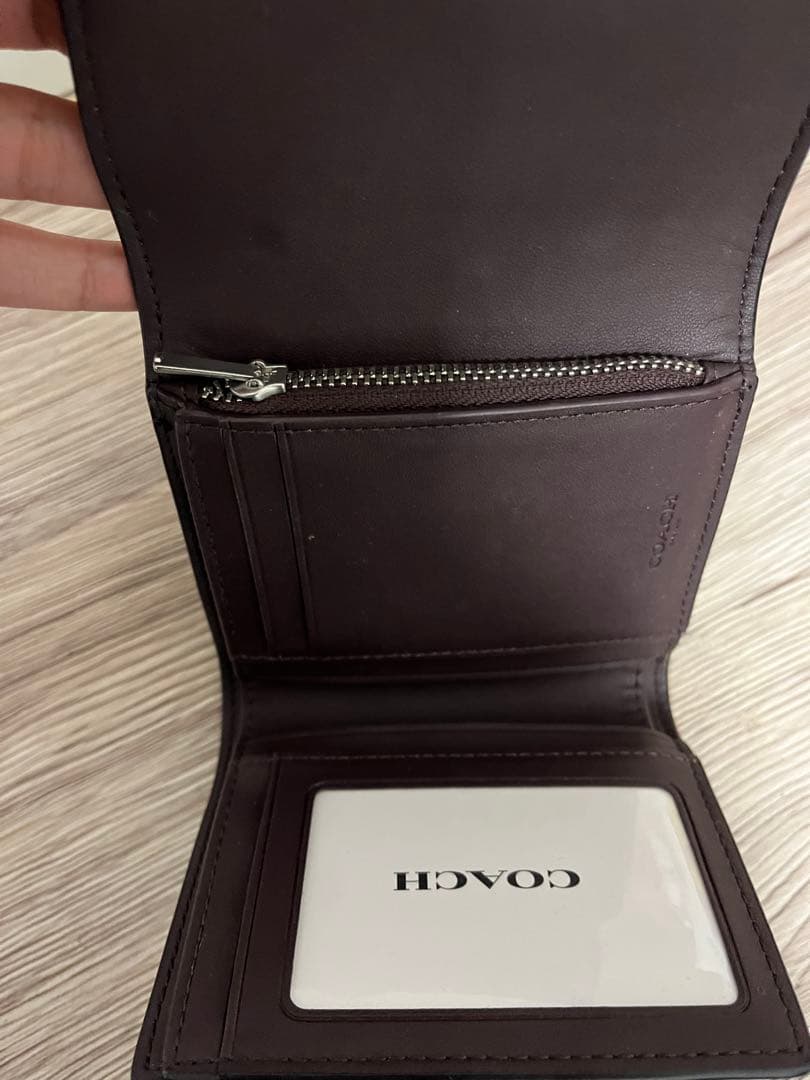 【美品】COACH 三つ折り財布 黒 モノグラム